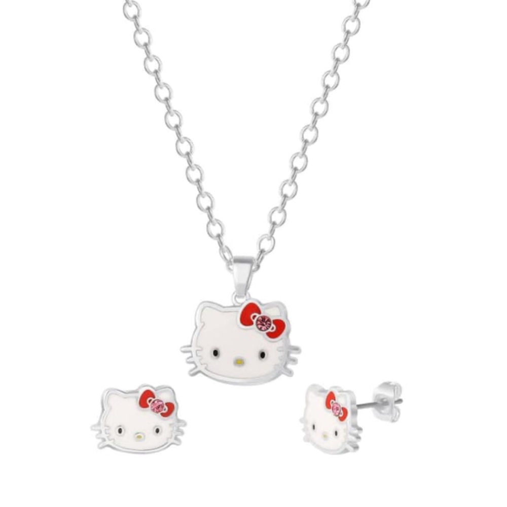 NWT Hello Kitty Enamel Earrings and Necklace Set